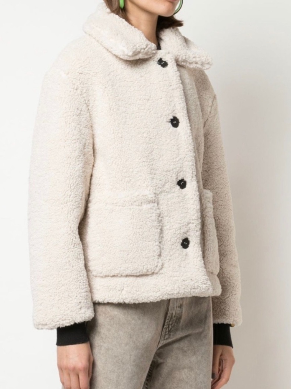 APPARIS Charlotte Sherpa Faux Shearling Teddy Coat Jacket Sz Medium Ivory